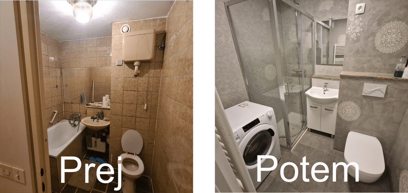 Prenova kopalnice z mikrocementom v Kranjuj-prej-in-potem